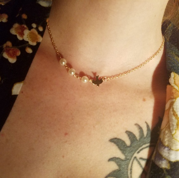 Necklace Short Gold Color Bird Dove Pearl's Boho - Picture 7 of 8